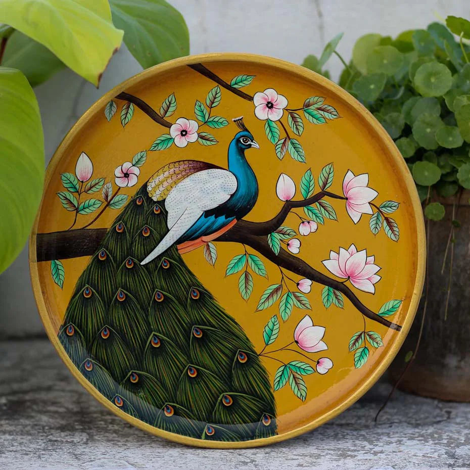 Pichwai Peacock Handpainted Wall Plate - 9" Antiquely Home Decor