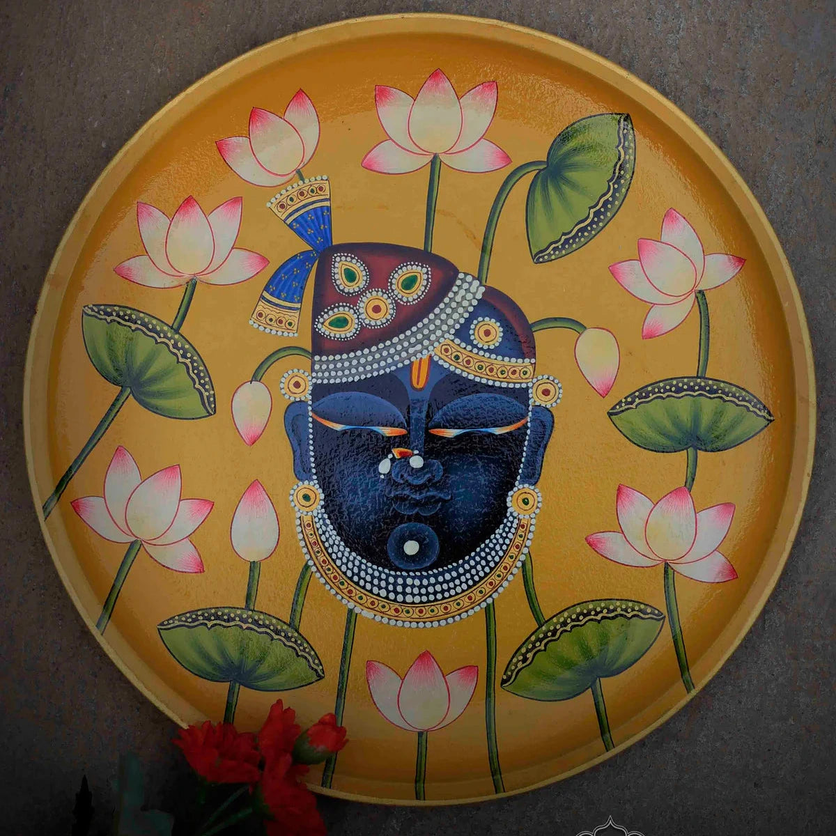 Pichwai Krishna Handpainted Wall Plate - 8"