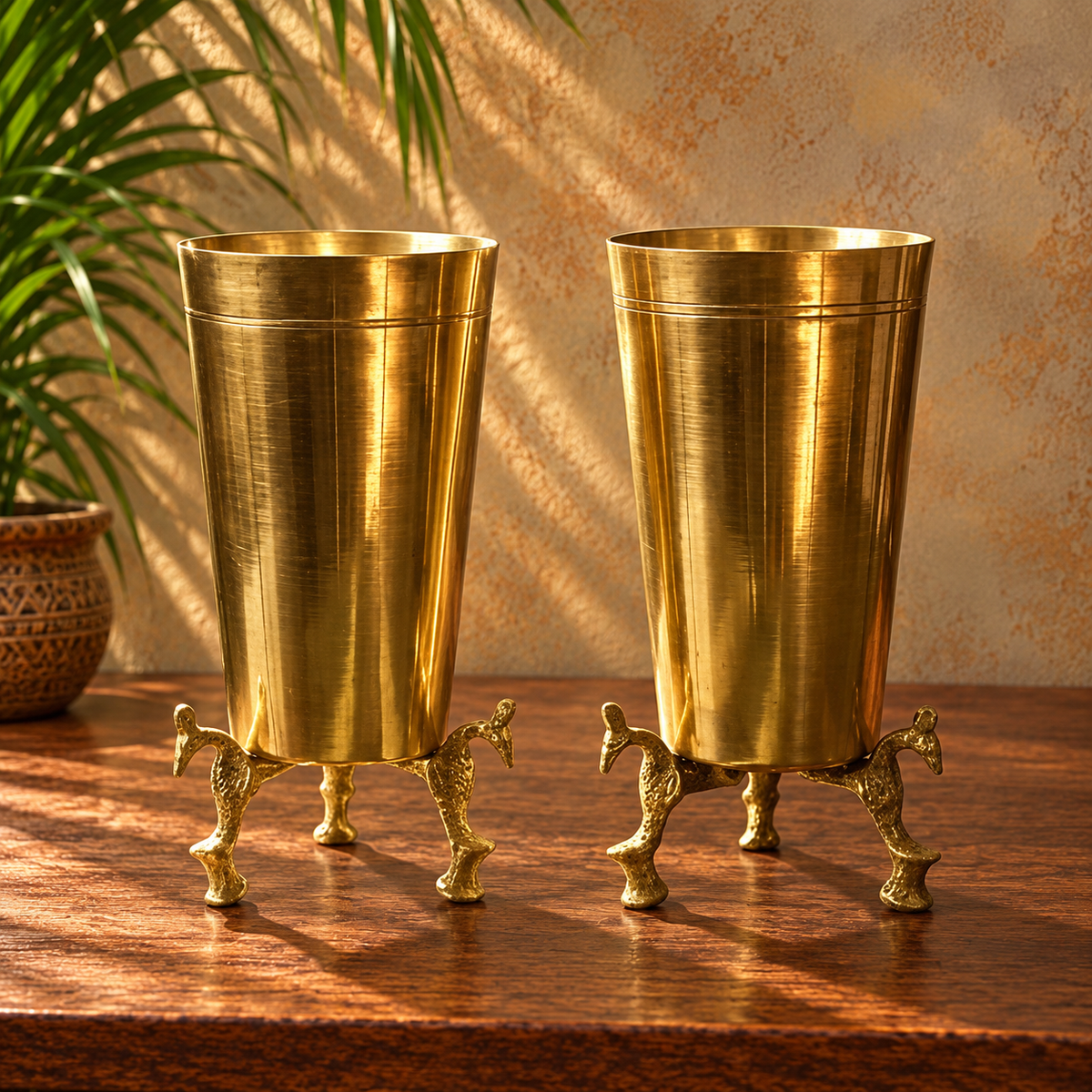 Vintage Pure Brass/Pital Glasses on Peacock Legs - Set of 2