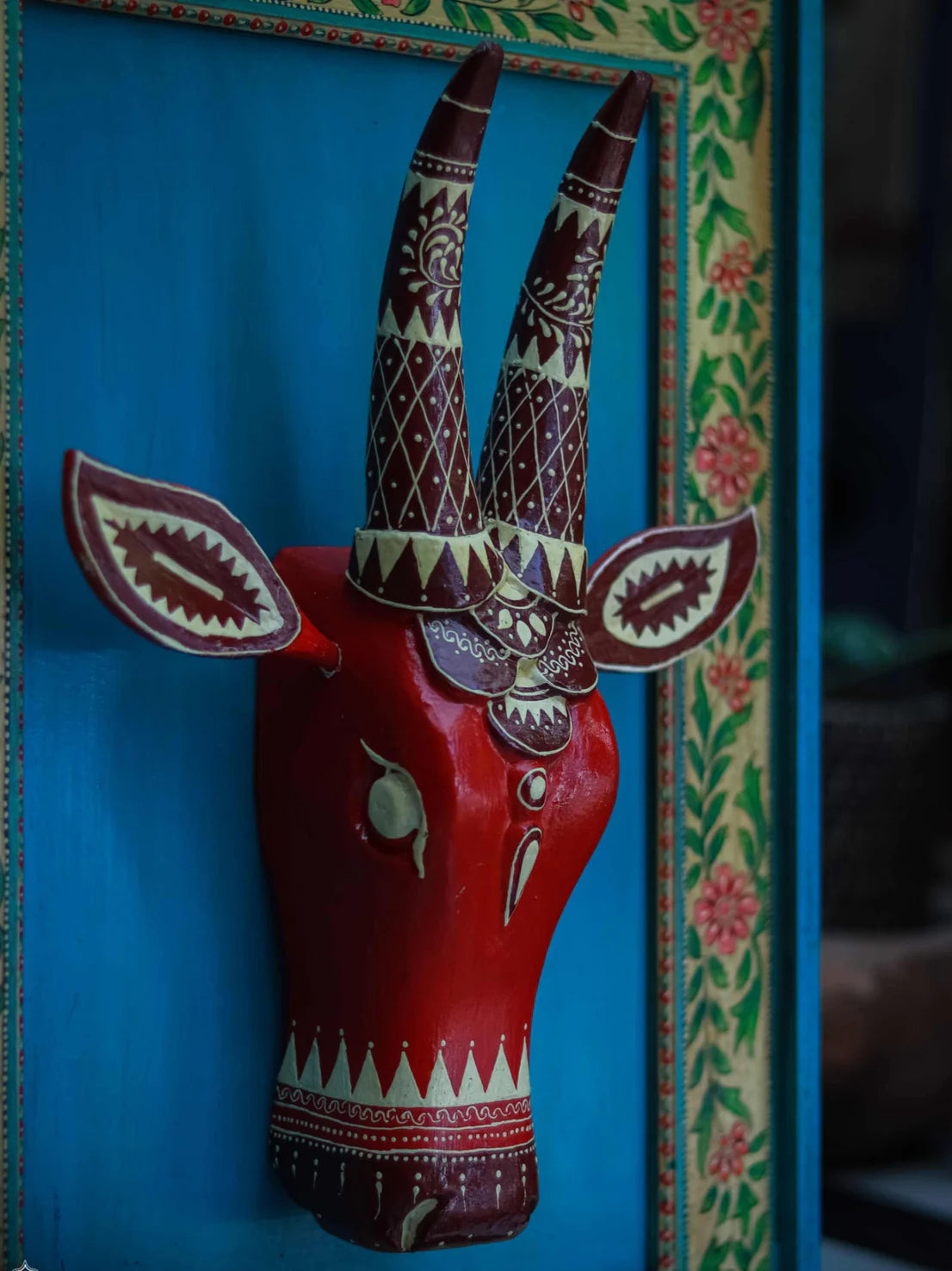 Wall Frame with Wooden Cow Face
