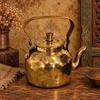Vintage brass kettle with arched handle and curved spout