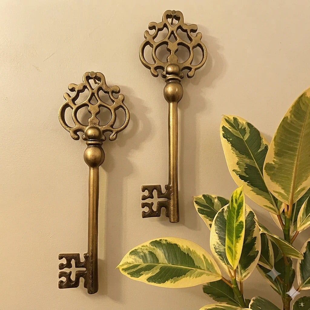 Vintage peetal brass key wall decor 4 x 12 inch