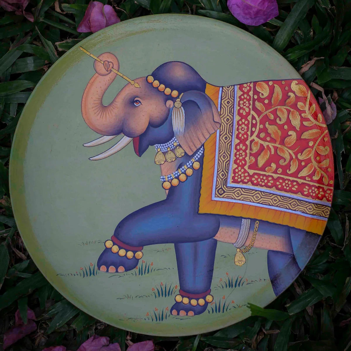 Pichwai Elephant Handpainted Wall Plate - 10"