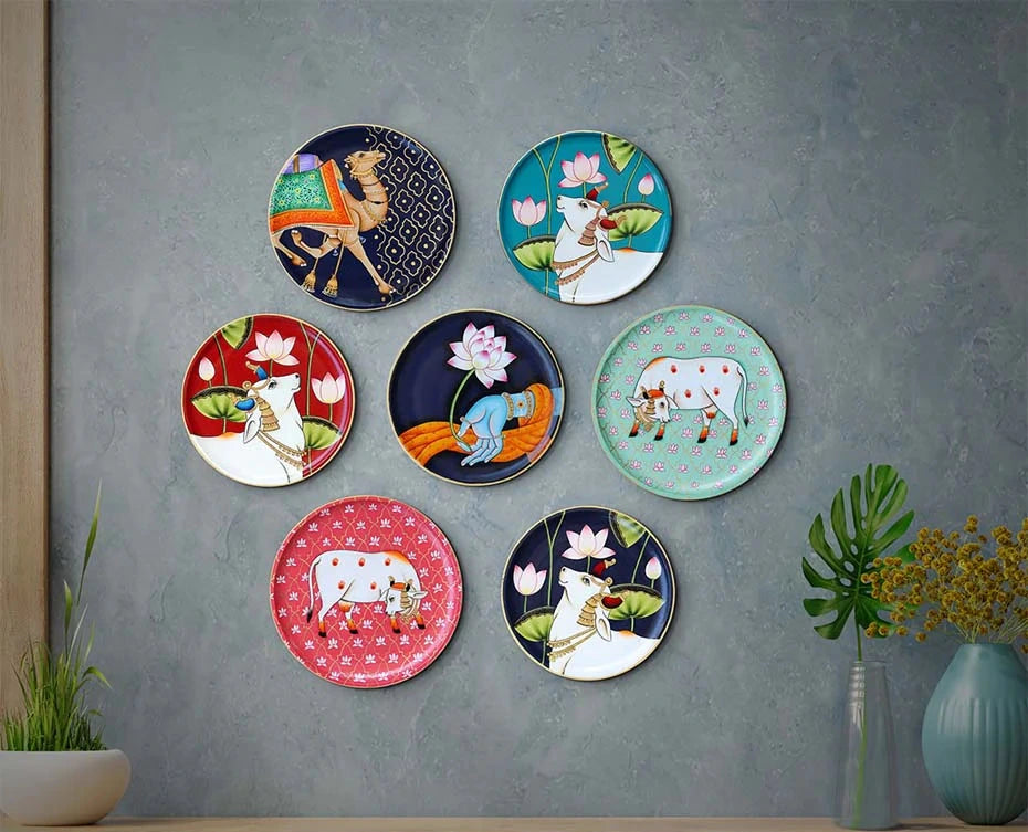 Pichwai Cow Handpainted Wall Plate - 10"