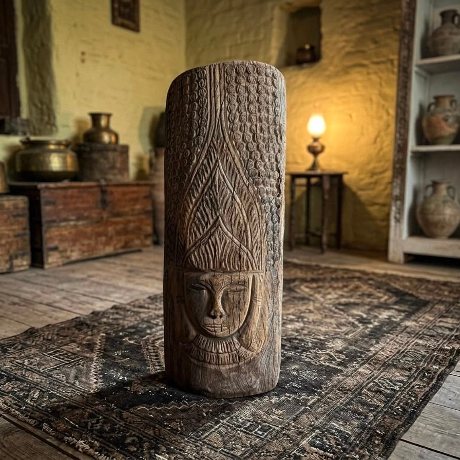 The Sovereign: Hand-Carved Wooden Totem Pillar
