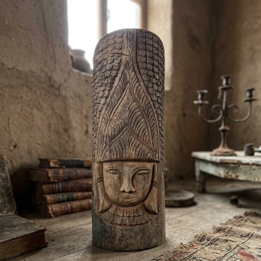 The Sovereign: Hand-Carved Wooden Totem Pillar