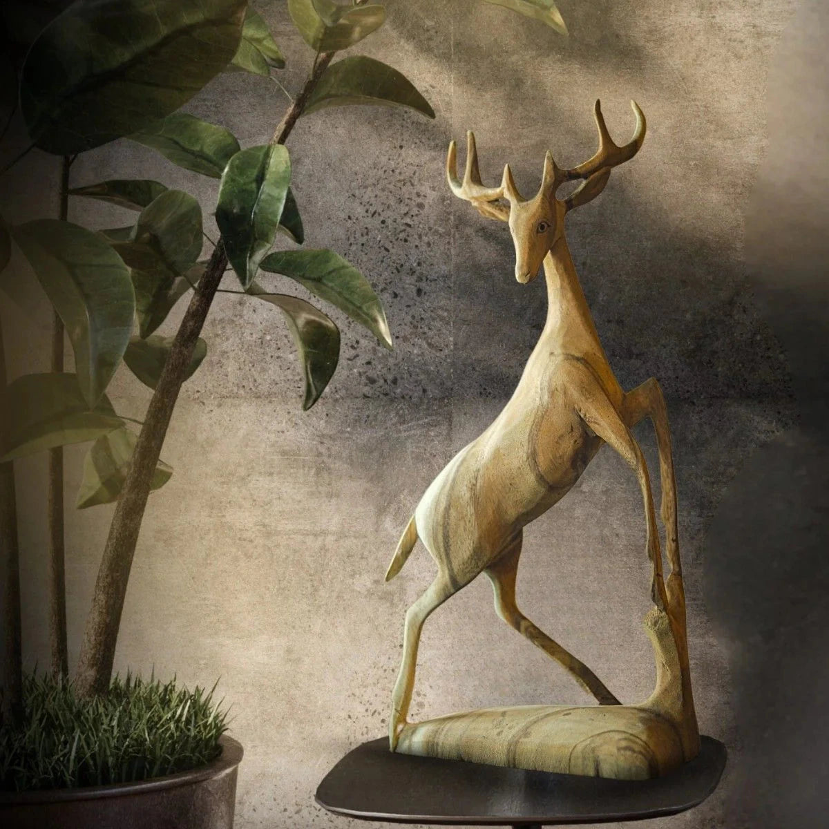 Wooden Deer Decor Sculpture