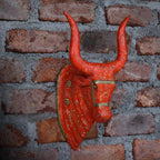 Wooden Nandi head wall decor, handcrafted Indian wood sculpture with rustic vintage finish