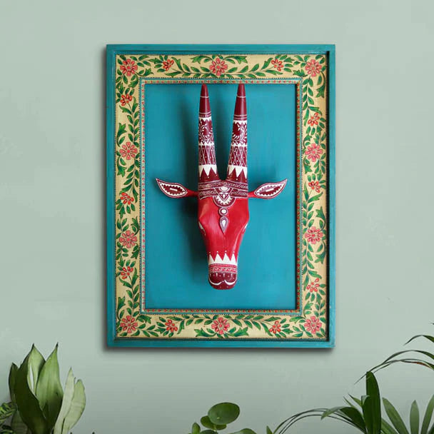 Wall Frame with Wooden Cow Face