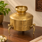Traditional brass water pot with decorative legs for home decor