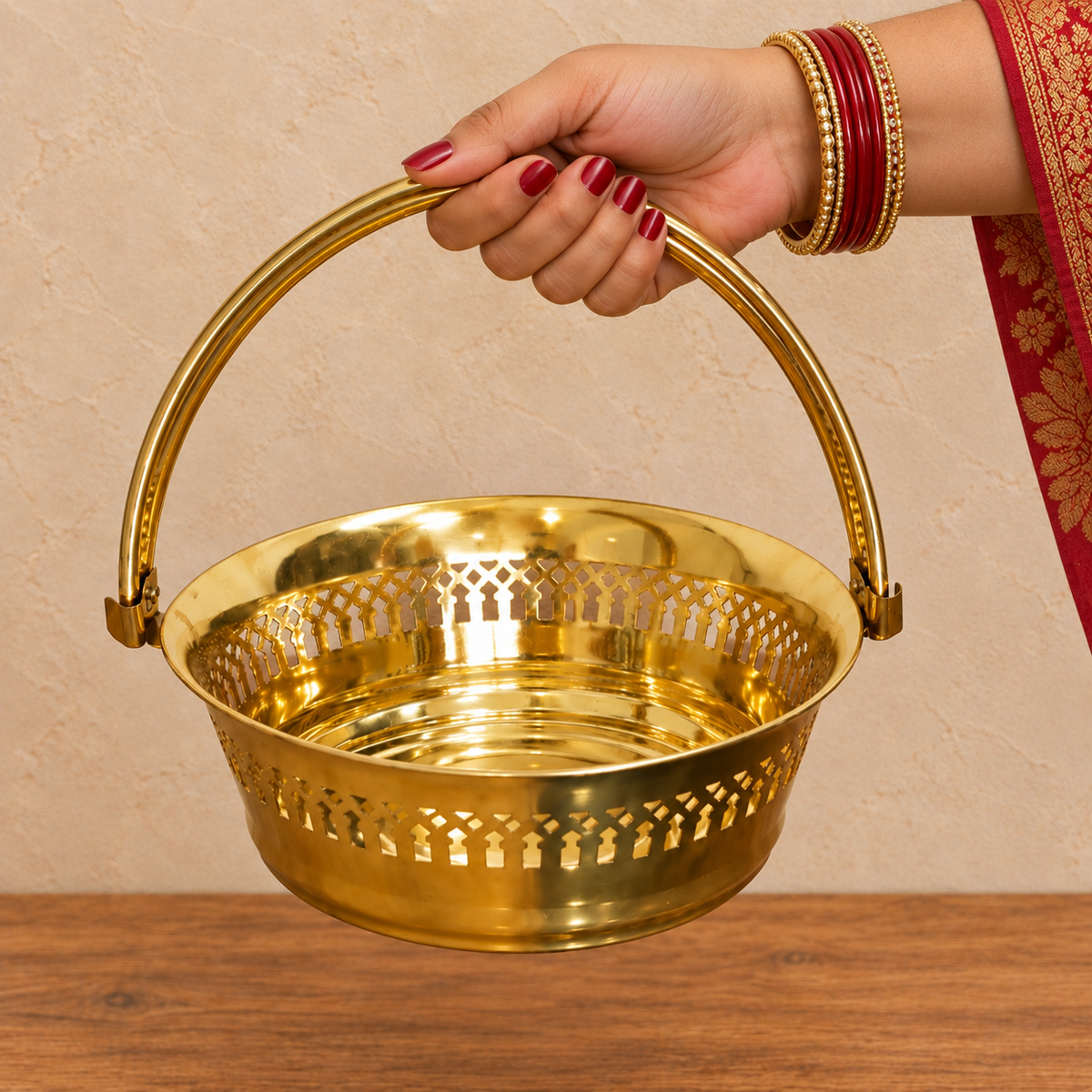 Brass Pooja Basket & Flower Basket Set