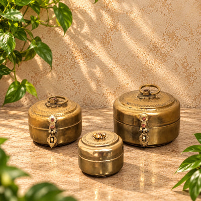 Vintage Brass/ Pital Storage Boxes Set of 3 – Antique Decorative Containers